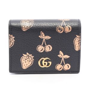 [Used] Gucci GUCCI Bi-fold Wallet Petite Marmont GG Marmont Fruit Pattern 456126 Black/Pink Gold Leather GG Marmont Bi-fold Wallet Women's
