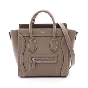 【二手】 CELINE Luggage Nano Shopper 兩用手提包，灰褐色皮革，女士，二手 A