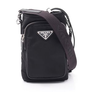 【二手】Prada PRADA 單肩包 Re-Nylon 手機殼 2ZH155 黑色尼龍 Saffiano 皮革三角形 Logo 手機殼