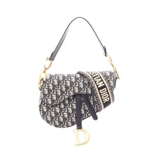 [Pre-owned] Dior handbag, saddle bag, oblique jacquard, 2-way, navy/ivory canvas leather, oblique saddle bag, women's.