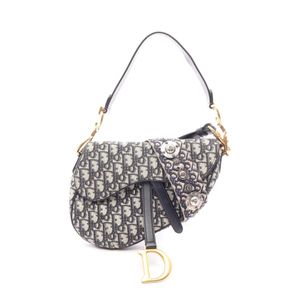 [Pre-owned] Dior handbag, saddle bag, oblique jacquard, 2-way, navy/ivory canvas leather, oblique saddle bag, women's.