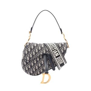 [Pre-owned] Dior Saddle Bag, Oblique, 2-way, Navy/Ivory/Black Canvas Leather, Women's Handbag