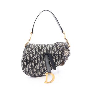 [Used] Dior Saddle Bag Oblique 2-Way Handbag Navy/Ivory Canvas Leather Oblique Saddle Bag Women's Used A