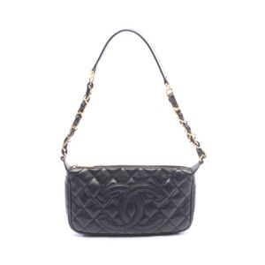 [Pre-owned] Chanel Matelasse Shoulder Bag A22476 Black Caviar Skin (Grained Calfskin) Matelasse Coco Mark Chain Bag for Women