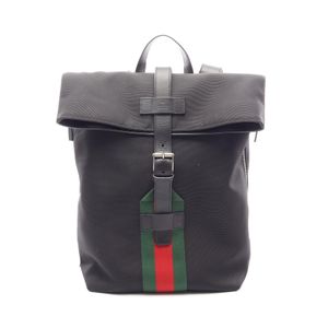 【二手】Gucci 古驰 双肩包 背包 Web条纹 619749 黑色/绿色/红色 皮革 Web条纹 双肩包 男士 Used A