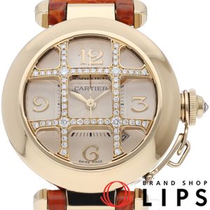 Cartier 파샤 32mm 워치 그리드 다이아 오토매틱 WJ116056 박스 보증서 스트랩 K18YG/가죽 여성용 시계 실버 오버홀 및 폴리싱 완료 최상급 컨디션 【중고】