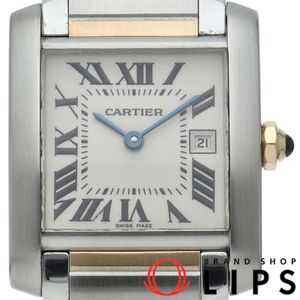 Cartier 탱크 프랑세즈 MM 데이트 워치 콤비 Tank Francaise MM W51012Q4 보증서 K18YG/SS 남성용 시계 화이트 폴리싱 완료 최상급 컨디션 【중고】