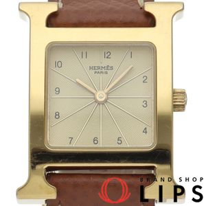 Hermes H-Watch HH1.201 Ladies' Watch with Box and Warranty, GP/Leather Leather, Champagne Color Finish, Excellent Condition [Pre-owned]