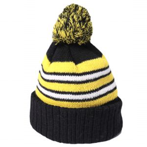 INFIELDER DESIGN x BEAMS BOY (INFIELDER DESIGN x BEAMS BOY) Exclusive Made in Japan Border Pom Pom Knit Cap ONE SIZE BLACK/YELLOW Watch Cap Beanie Knit Hat [Used] [INFIELDER DESIGN × BEAMS BOY]