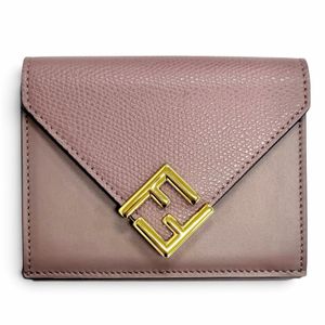 Mint condition △ FENDI 8M0480 FF Diamond Leather Compact Tri-fold Wallet, Purple, Gold Hardware, Made in Italy, Women's, with Box and Dust Bag.