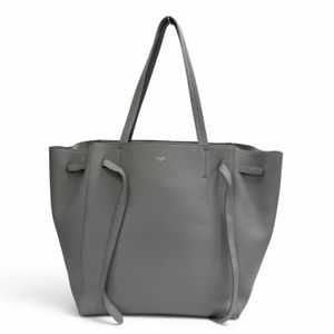 全新狀態 ★ CELINE 18902 Cabas Phantom 小號 Logo 軟粒小牛皮手提包，灰色，義大利製造，女士款，附防塵袋。