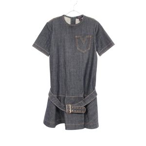 【二手】路易威登LOUIS VUITTON V字縫線牛仔連身裙 RW181W FGK FEDRIS 棉質V字縫線靛藍牛仔女裝二手 B