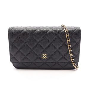 [Used] Chanel Matelassé Shoulder Bag, Black Caviar Skin (Grained Calf), Matelassé Chain Wallet, Women's, Used A