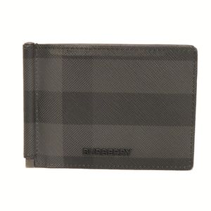 중고 BURBERRY 버버리 머니클립 월렛 우븐 체크 그레이 카드 케이스 패스 케이스 지폐 지갑 빌 클립 로고 메탈 차콜 반지갑/미니지갑 8073275