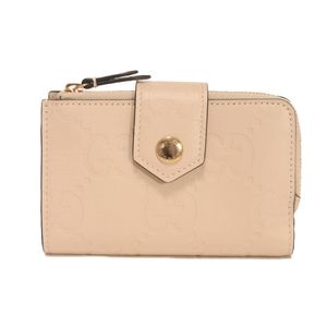 Used GUCCI GG Medium Wallet, Guccissima calfskin, L-shaped zipper, snap button closure, billfold, card case, coin case, unused, double G embossed, light beige, bi-fold wallet, 790131 AAC1Q 5701