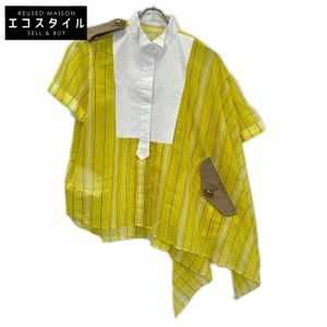 Sacai 19-04485 19SS 黃色薄紗條紋不對稱短袖襯衫 1 號 [二手]