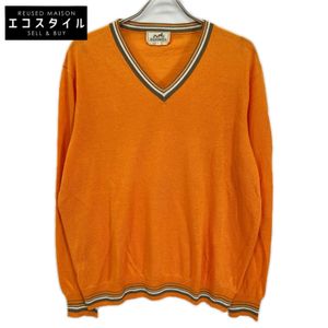 Hermes Orange Linen x Silk V-Neck Child's Summer Knit, Size L [Used]