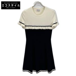 RED Valentino 白色 x 黑色針織荷葉邊連身裙，M 碼 [二手]