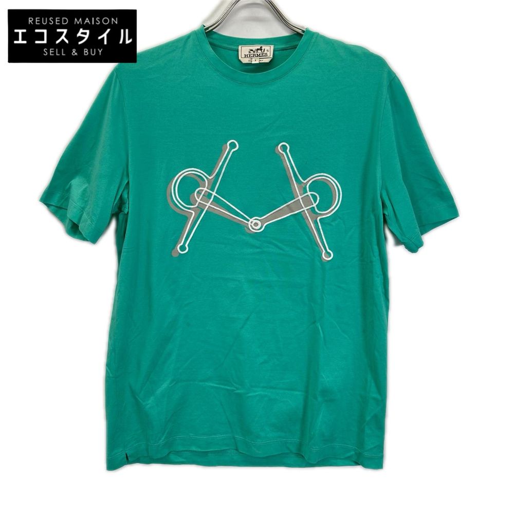 Hermes 19SS White x Green x Gray Sold Item All-over Print Crew Neck T-Shirt Size S [Used]