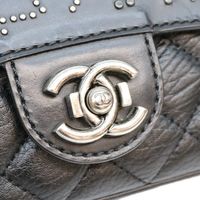Chanel No. 19 A94074 Black Calfskin Silver Hardware Paris-Dalas Studded Buckle Flap Shoulder Bag [Used]