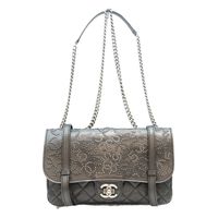 Chanel No. 19 A94074 Black Calfskin Silver Hardware Paris-Dalas Studded Buckle Flap Shoulder Bag [Used]