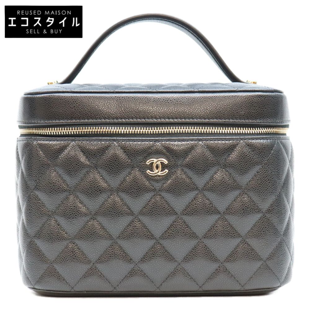 Chanel AP2573 Black Timeless Classic Caviar Gold Hardware Top Handle Vanity Handbag [Used]