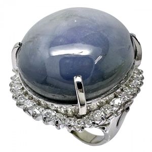 Size 12 Star Sapphire 61.02ct Diamond 0.82ct Total Ring, Pt900 Platinum, 25.0g, Women's [Used]