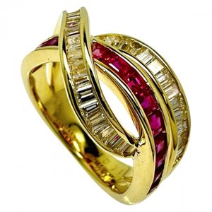 Size 9.5, Ruby (total 0.87ct), Diamond (total 0.81ct), K18 Gold Ring, 6.7g, Women's [Used]