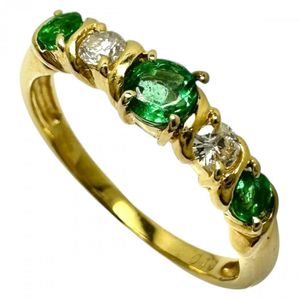 Size 9.5 Emerald and Diamond Ring, 0.10ct total weight, K18 Gold, 2.3g, Women's [Used]