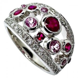 Size 12. Ruby (total 0.65ct), Pink Sapphire (total 0.45ct), Diamond (total 0.35ct). Ring in K18WG white gold, 8.1g. Women's. [Pre-owned]