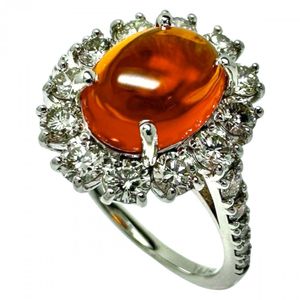 Size 11, Fire Opal 1.345ct, Diamonds totaling 0.93ct, Ring, Pt950 Platinum, 5.3g, Women's [Used]
