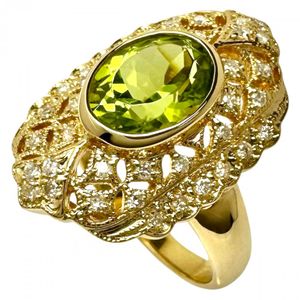 Size 12 Peridot 2.06ct Diamond Total 0.29ct Ring, K18 Gold, 7.9g, Women's [Used]