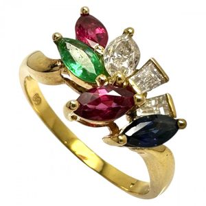 Size 13.5 Ruby/Sapphire/Emerald/Diamond Ring, K18 Gold, Analyzed, 3.2g, Women's [Used]