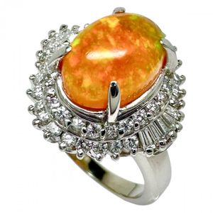 Size 13, Fire Opal 2.323ct, Diamonds totaling 0.67ct, Platinum 900, 11.3g, Women's Ring [Pre-owned]