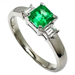 Size 11 Emerald 0.53ct Diamond Total 0.22ct Ring, Pt900 Platinum, 4.3g, Women's [Used]
