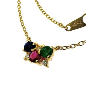 TASAKI Ruby/Sapphire/Emerald Diamond Necklace, 0.04ct total, K18 Gold, 2.8g, 38cm, Women's [Used]