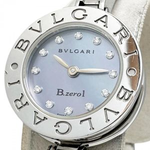 BVLGARI B-zero1 12-diamond BZ22S Bangle Watch, Stainless Steel, Quartz, Blue Mother-of-Pearl Dial/Silver Strap, Women's [Used]