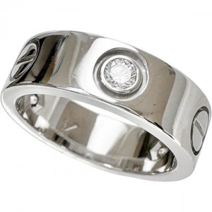 Cartier Love Diamond Ring (3P/Half) Size 7, 18K White Gold, 7.2g, Size 47, 1998, Women's [Used]