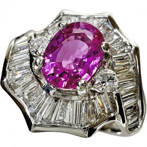 Size 6. Madagascar pink sapphire 1.07ct, diamond 1.20ct ring. Pt900 platinum. 7.2g. Women's. [Used]