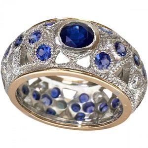 Size 10 Sapphire 0.811/1.50ct Diamond 0.75ct Ring, Pt900 Platinum/K18 Gold, 11.6g, Women's [Used]