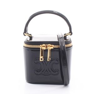 【二手】Celine CELINE手提包 Cuir Triomphe 迷你化妝箱 2WAY 金屬黑色漆皮 Cuir Triomphe 迷你化妝箱