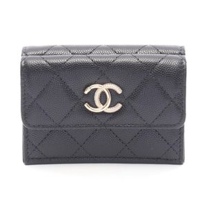 [Pre-owned] Chanel CHANEL Tri-fold Wallet Matelassé Small Flap Wallet AP4901 Black Caviar Skin (Grained Calf) Matelassé Small Flap Wallet