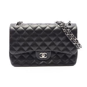 [Pre-owned] Chanel CHANEL Shoulder Bag, Large Matelassé 30 Classic Large Double Flap, Black Lambskin (Sheepskin), Large Matelassé Chain Shoulder Bag