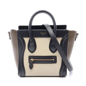 【二手】 CELINE Luggage Nano Shopper 兩用手提包，灰褐色/黑色/卡其色皮革，女士，二手 B