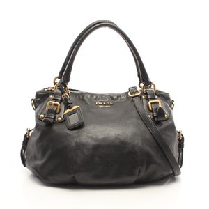 【二手】Prada PRADA 手提包 金屬Logo 2WAY 黑色皮革 金屬Logo 2-way Tote Bag 女士二手 B