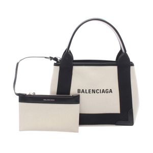 【二手】巴黎世家 (Balenciaga )手提包 海軍藍 Cabas XS 390346 象牙白/黑色帆布皮革 海軍藍 Cabas XS 女款 二手 A
