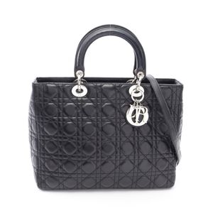 [Pre-owned] Dior handbag, Lady Dior, large, Cannage, 2-way, black leather, Lady Dior Cannage 2-way tote, large, women's.
