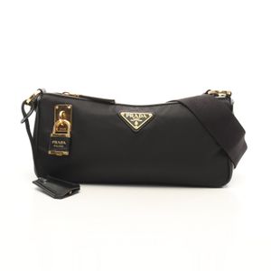 【二手】Prada PRADA 單肩包 Re-Nylon TESSUTO + VITELLO 黑色尼龍皮革三角形 Logo 單肩包 女士二手 A