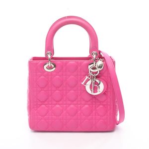 [Pre-owned] Dior handbag, Lady Dior, medium size, Cannage pattern, 2-way, pink leather, Lady Dior Cannage 2-way tote, medium size.