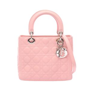 [Pre-owned] Dior handbag, Lady Dior, medium size, Cannage pattern, 2-way, pink leather, Lady Dior Cannage 2-way tote, medium size.